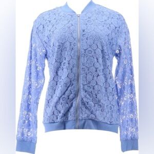 Isaac Mizrahi Lace Bomber Jacket in color Bluebell, Size L